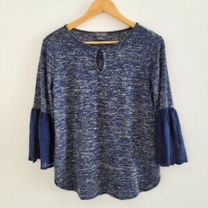 Van Heusen Heather Blue Lace Bell Sleeve Top Size Small